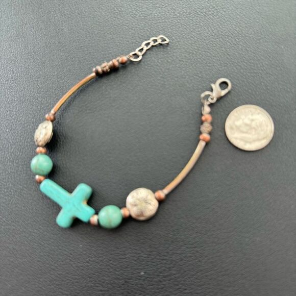 Bracelet  Turquoise Beads Butterfly Clasp Bracelet - Picture 2 of 5